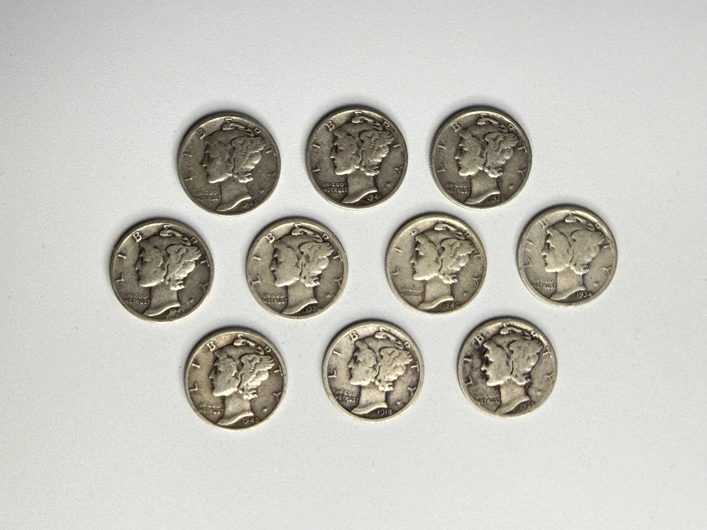 lot of 10 Mercury dimes