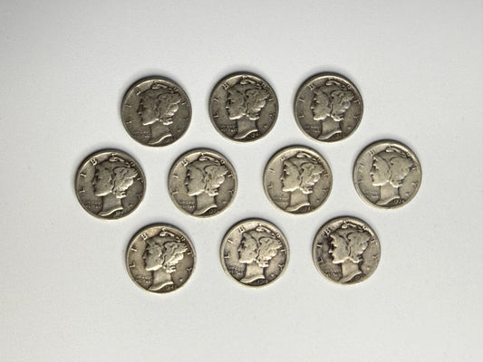 lot of 10 Mercury dimes