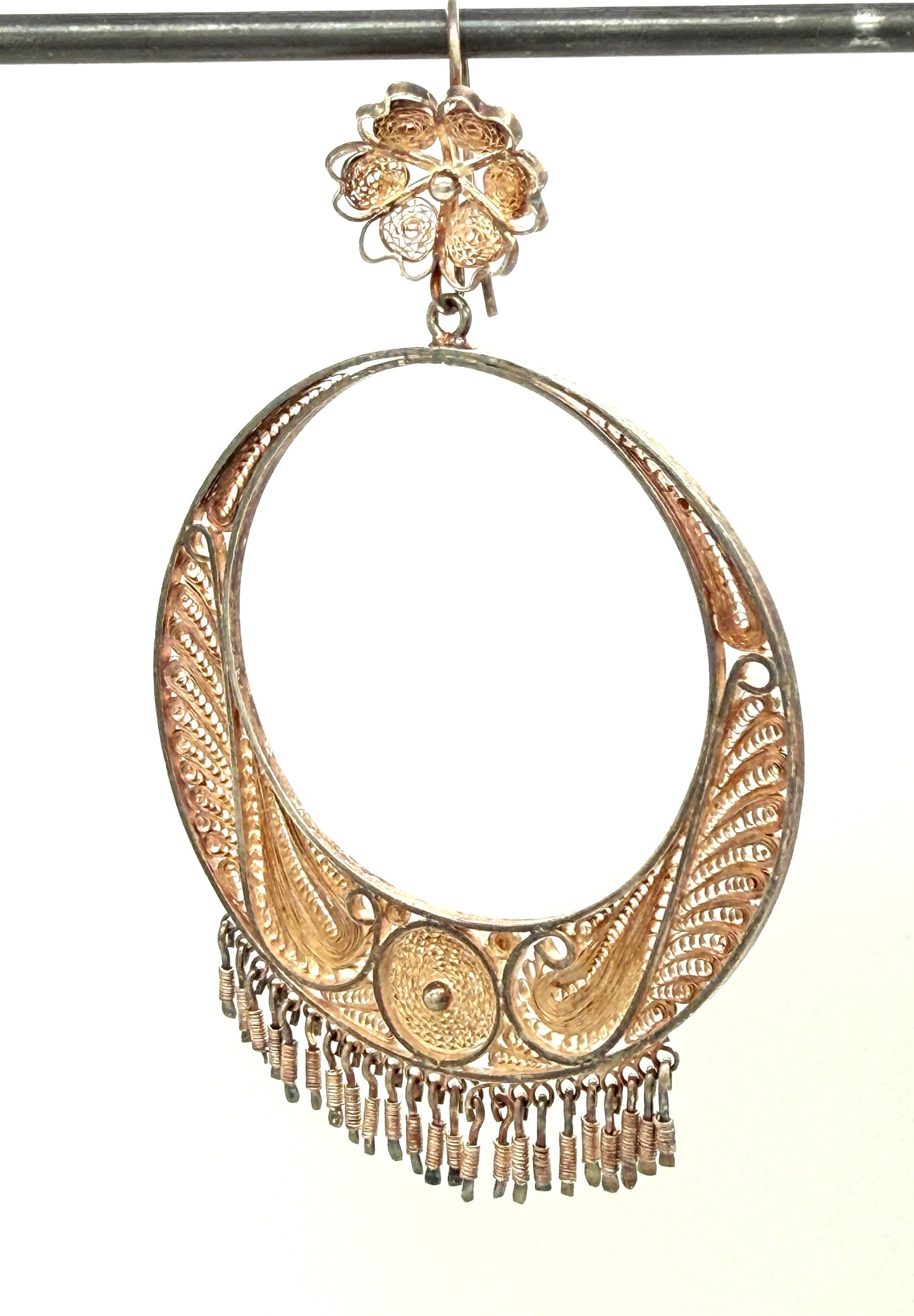 Vintage SINGLE Large Artisan Filigree Hoop Sterling Silver 925 Earring Peru Singular Dangles