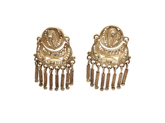 Vintage Filigree Sterling Silver Peru Artisan Earrings Chandelier Dangles for Pierced Ears