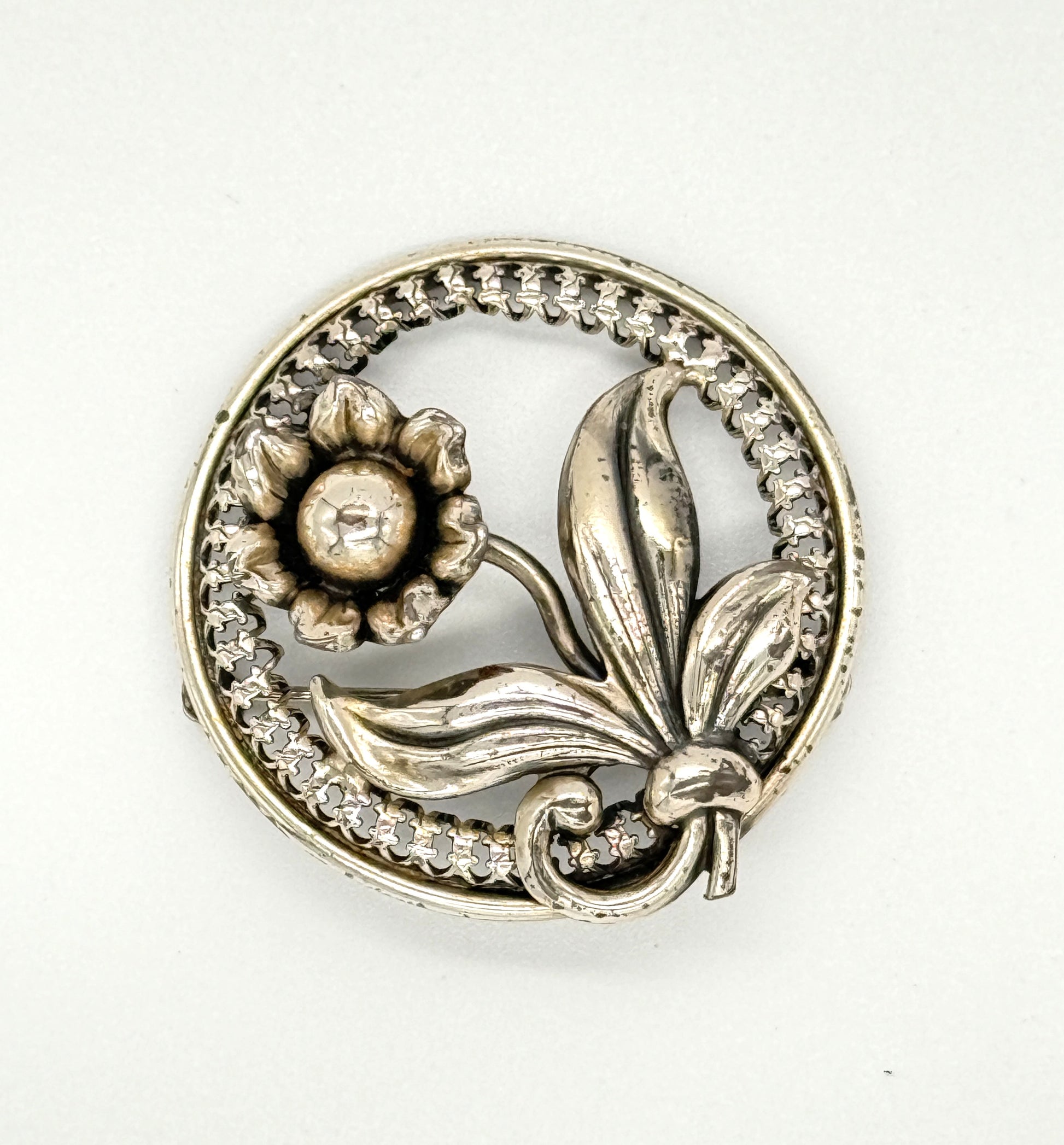 Danecraft art nouveau flower sterling brooch