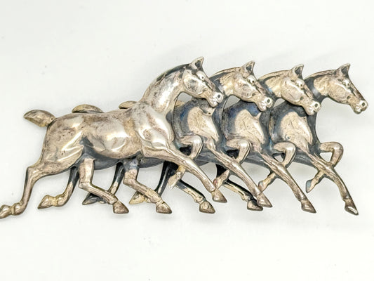 signed sterling horses brooch