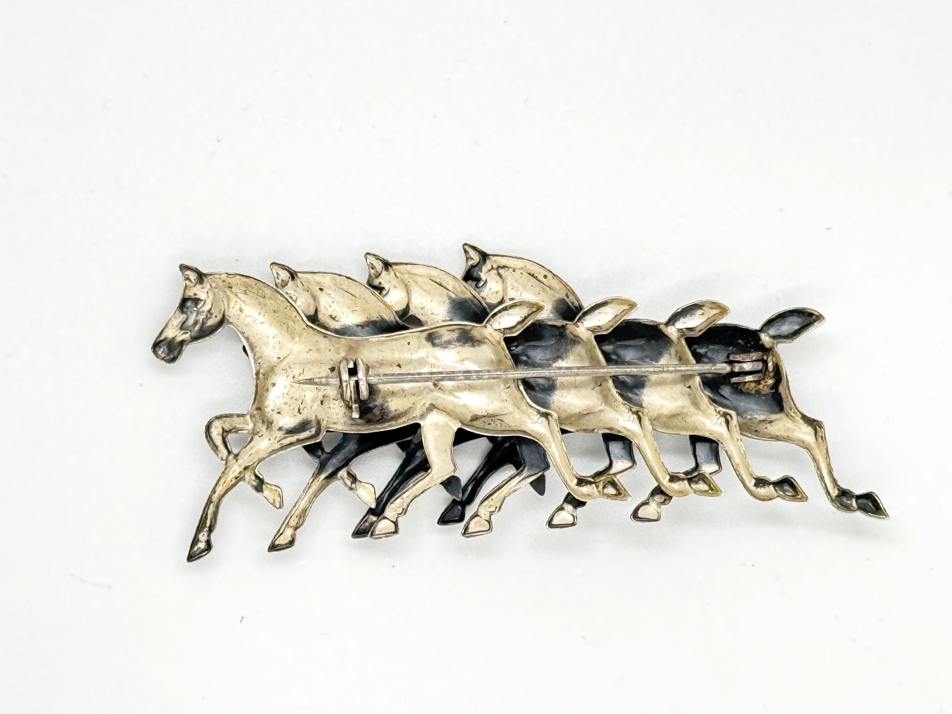 vintage sterling running horses pin