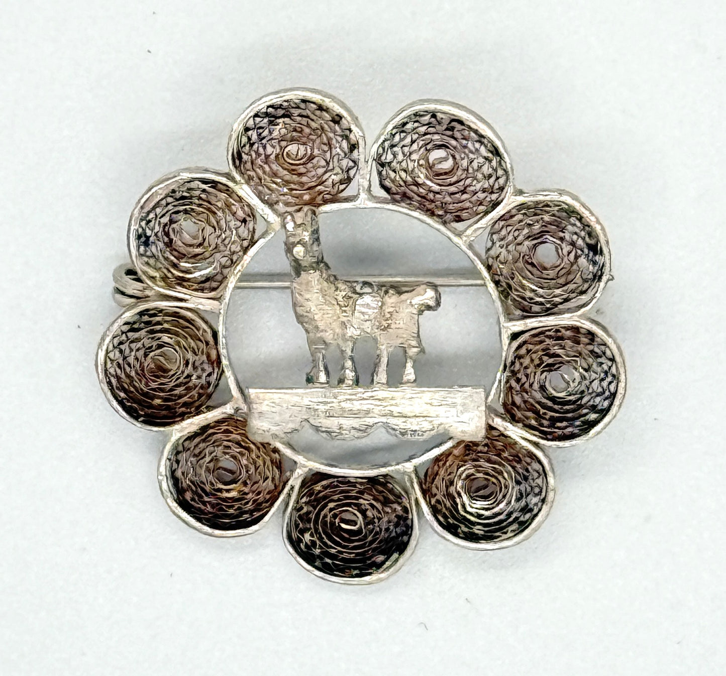 Vintage Sterling Silver Peru Llama Pin — Handmade Artisan Alpaca Brooch Stamped 925 1"