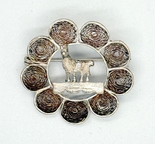 Vintage Sterling Silver Peru Llama Pin — Handmade Artisan Alpaca Brooch Stamped 925 1"