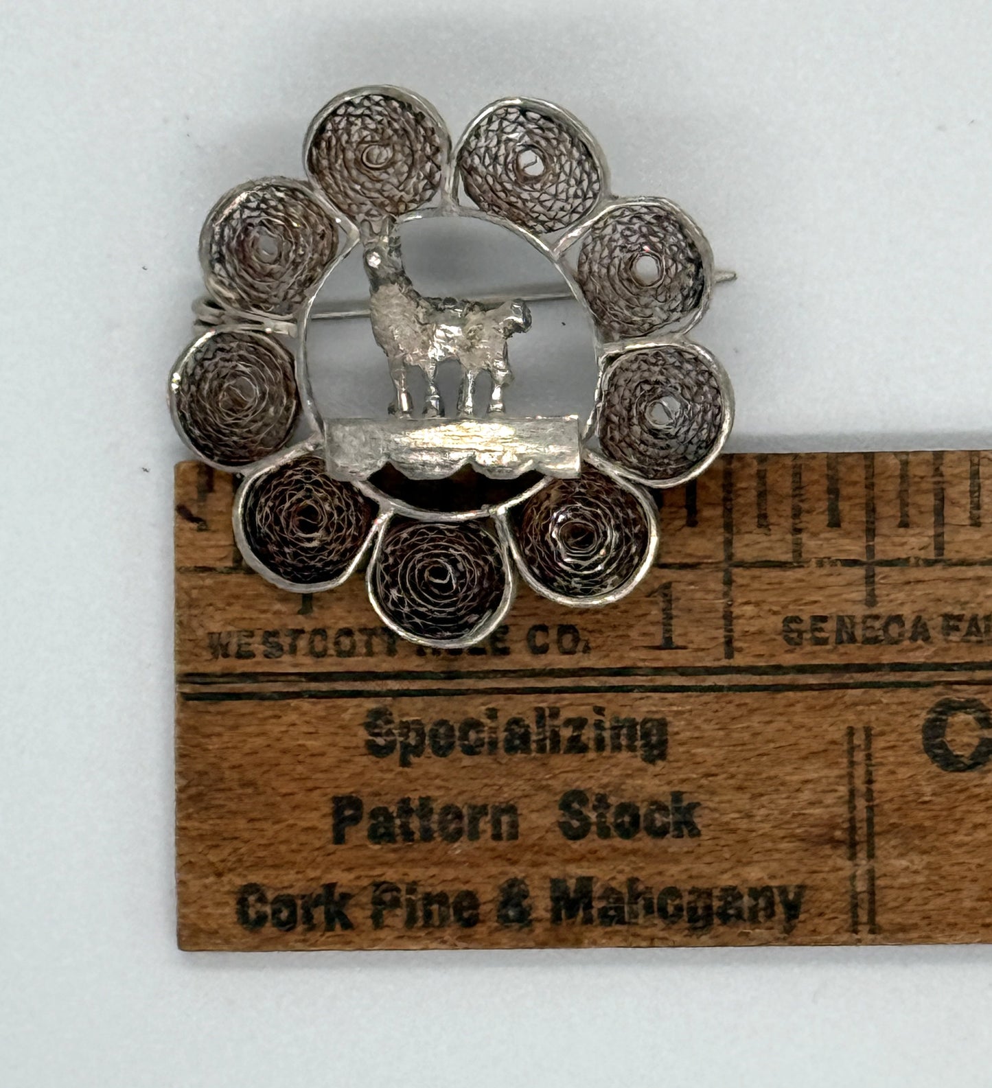 Vintage Sterling Silver Peru Llama Pin — Handmade Artisan Alpaca Brooch Stamped 925 1"