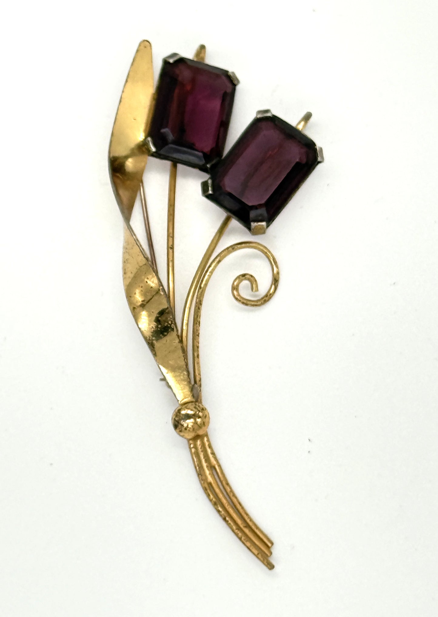 sterling silver vermeil art nouveau pin with amethyst glass