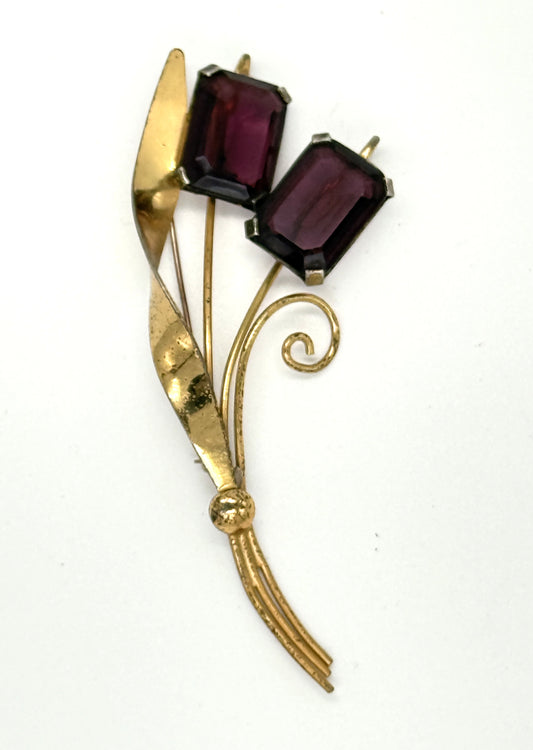 sterling silver vermeil art nouveau pin with amethyst glass