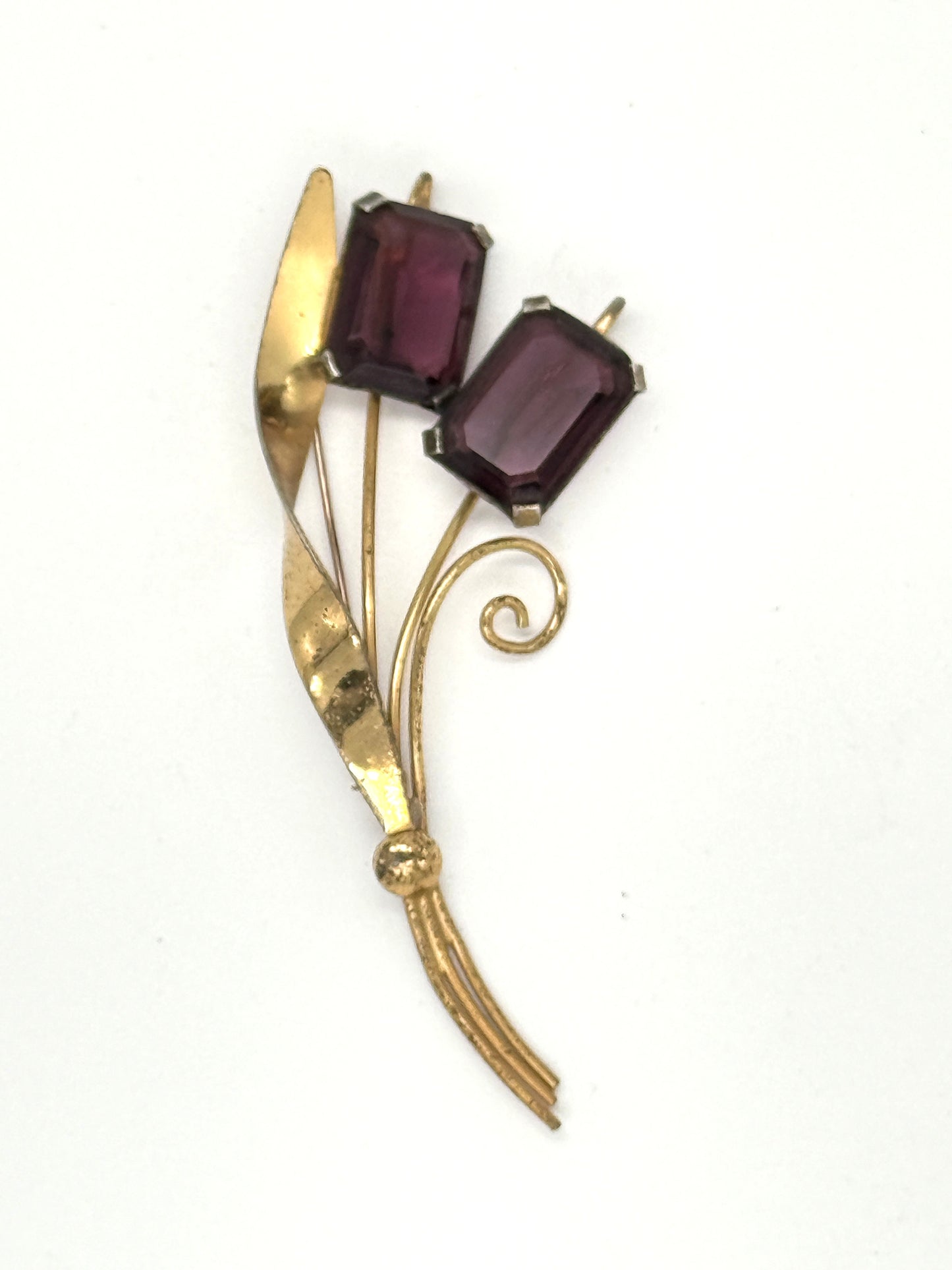 sterling silver vermeil art nouveau pin with amethyst glass