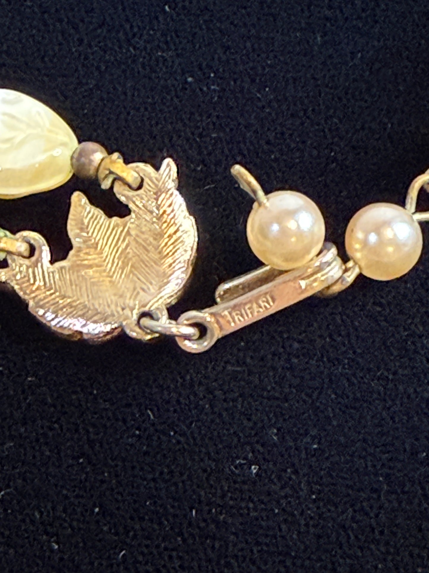 Vintage Trifari 2-Strand Baroque Pearl Choker Necklace — Signed | 1960s Mid-Century | Art Glass & Faux Pearl