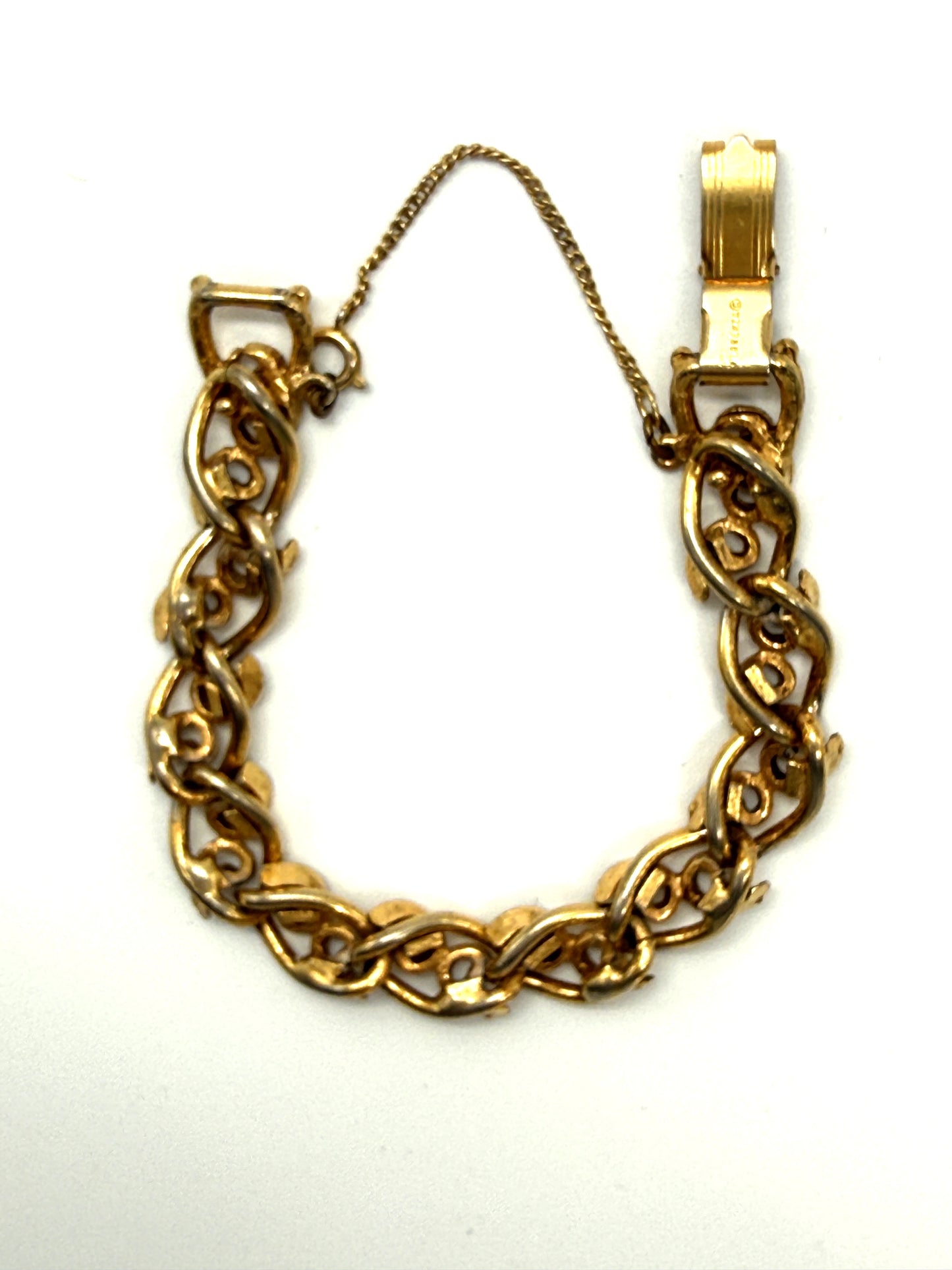 Vintage Florenza Gold-Tone Chunky Swirl Link Bracelet — Signed | 1960s | Safety Chain | 6.5"