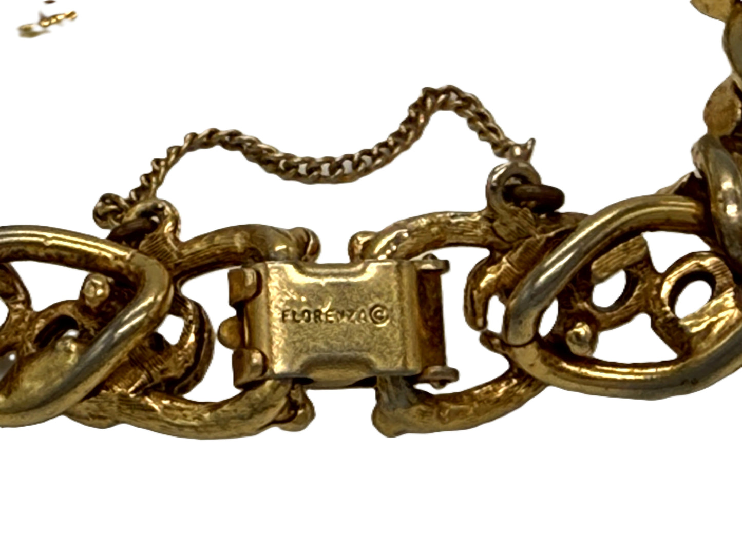 Vintage Florenza Gold-Tone Chunky Swirl Link Bracelet — Signed | 1960s | Safety Chain | 6.5"