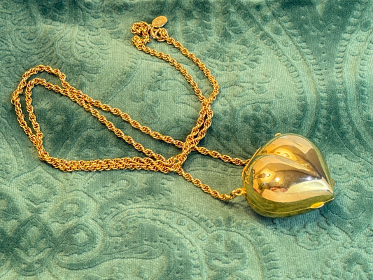 DVF gold heart-shaped locket pendant necklace vintage statement jewelry
