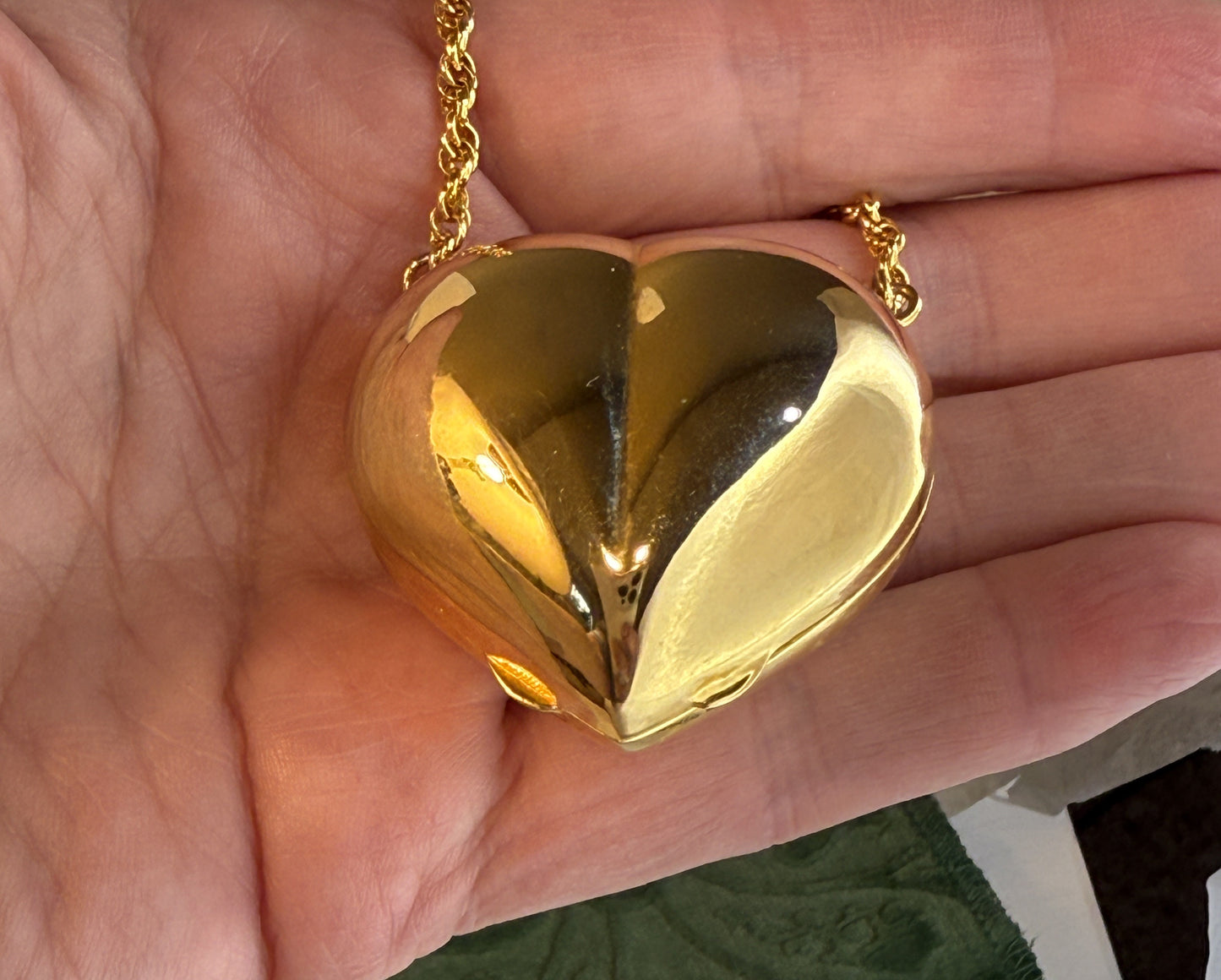 Rare Vintage DVF Diane Von Furstenberg Oversized Puffy Heart Locket Necklace — Signed | 1980s | 30" Gold-Tone Chain