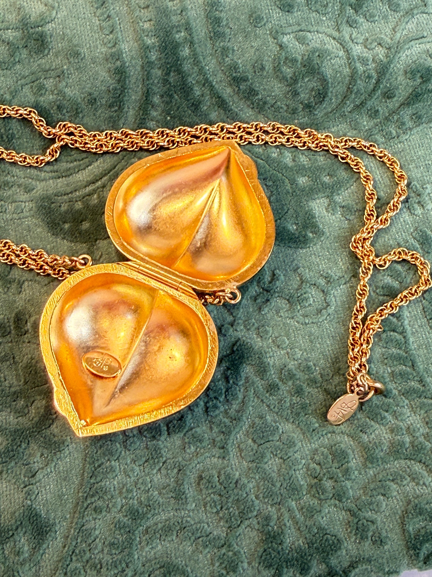 Rare Vintage DVF Diane Von Furstenberg Oversized Puffy Heart Locket Necklace — Signed | 1980s | 30" Gold-Tone Chain