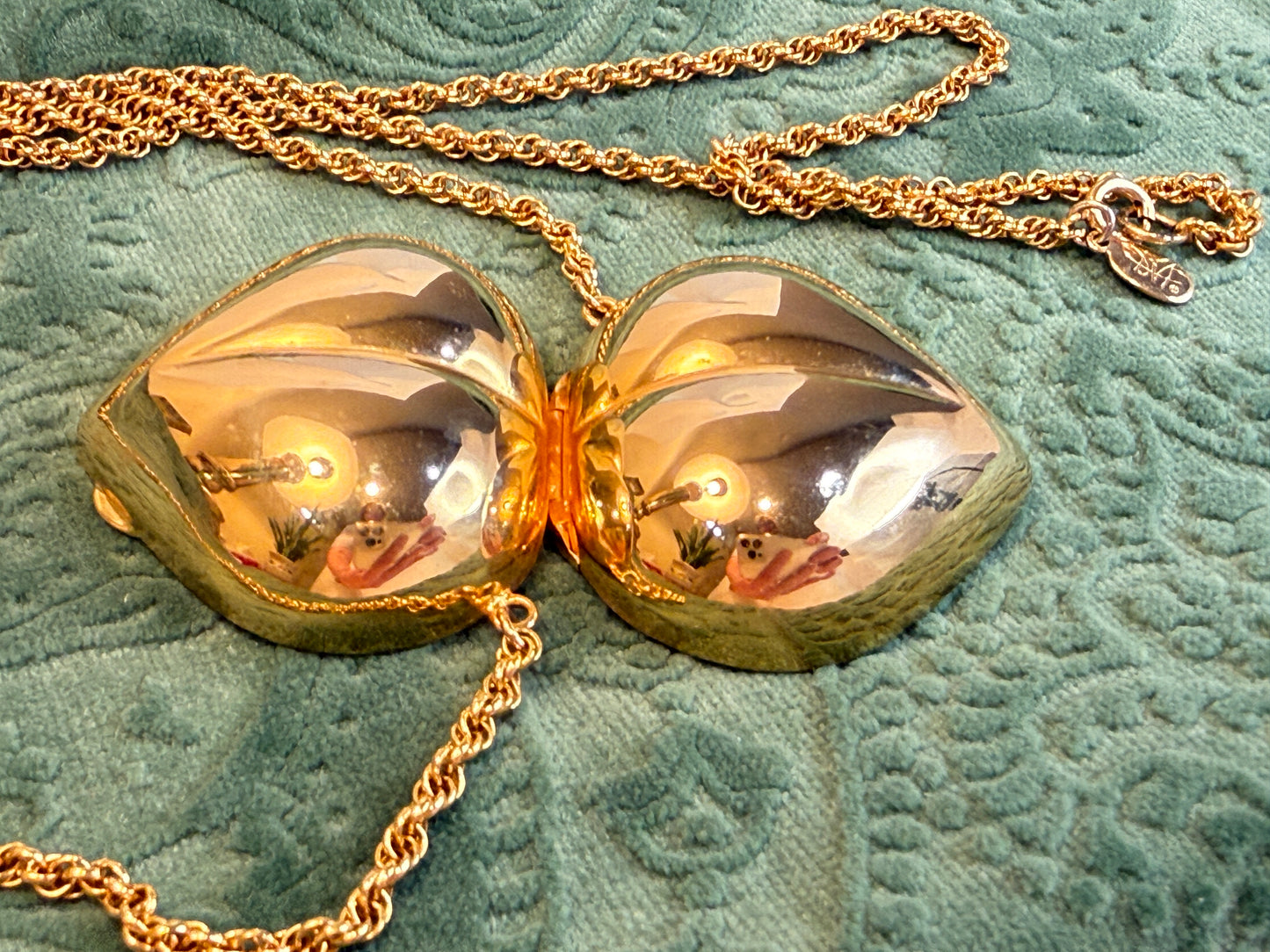 Rare Vintage DVF Diane Von Furstenberg Oversized Puffy Heart Locket Necklace — Signed | 1980s | 30" Gold-Tone Chain