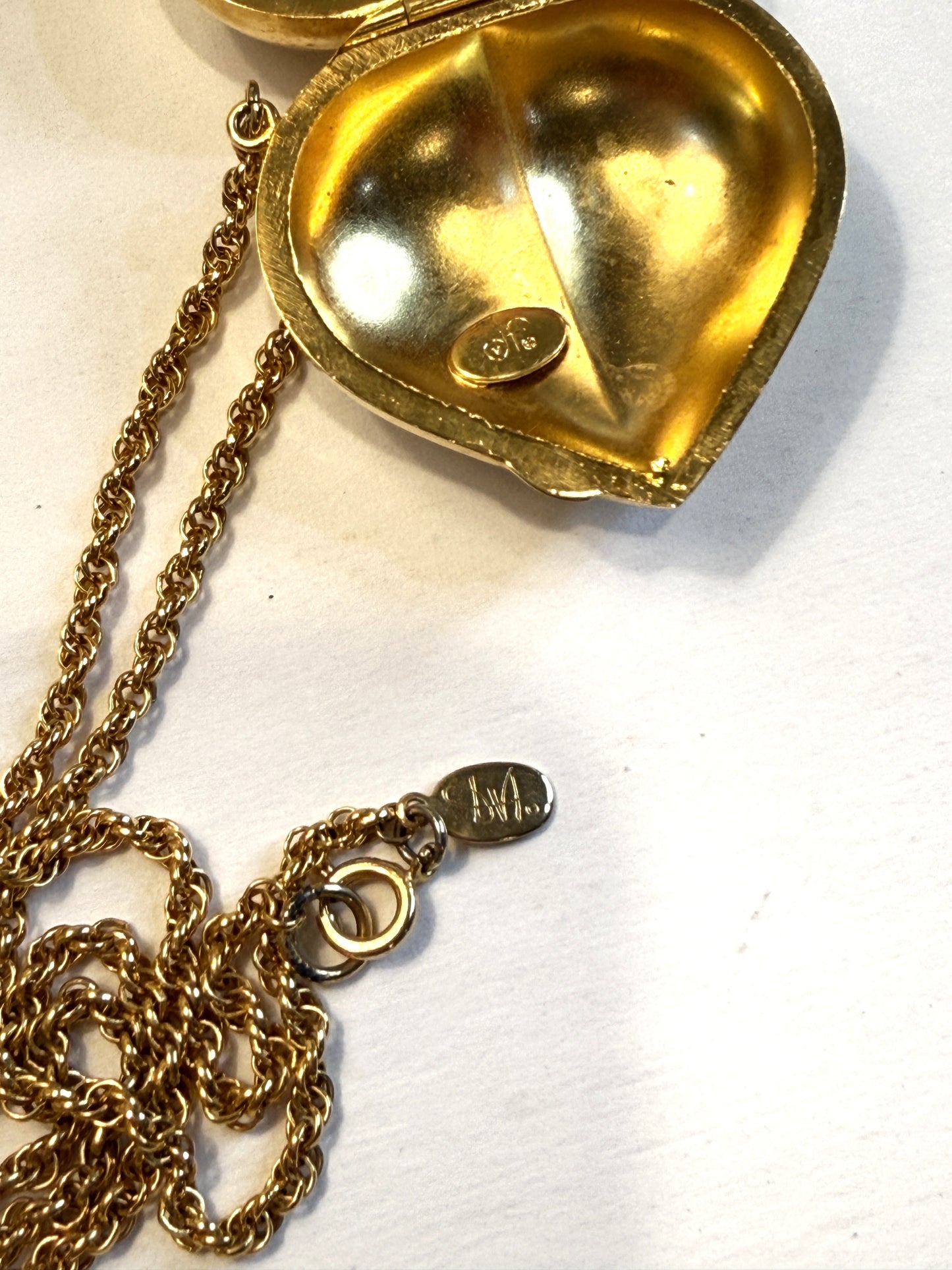Rare Vintage DVF Diane Von Furstenberg Oversized Puffy Heart Locket Necklace — Signed | 1980s | 30" Gold-Tone Chain