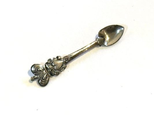 Vintage Sterling Silver Miniature Spoon Pin with Heart and Crown Signed Coro