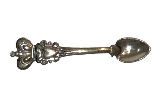 Vintage Sterling Silver Miniature Spoon Pin with Heart and Crown Signed Coro